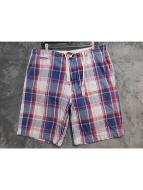 Chor Shorts Mens 36 Blue Bermuda Cotton Plaid Drawstring Pockets 11 Inseam